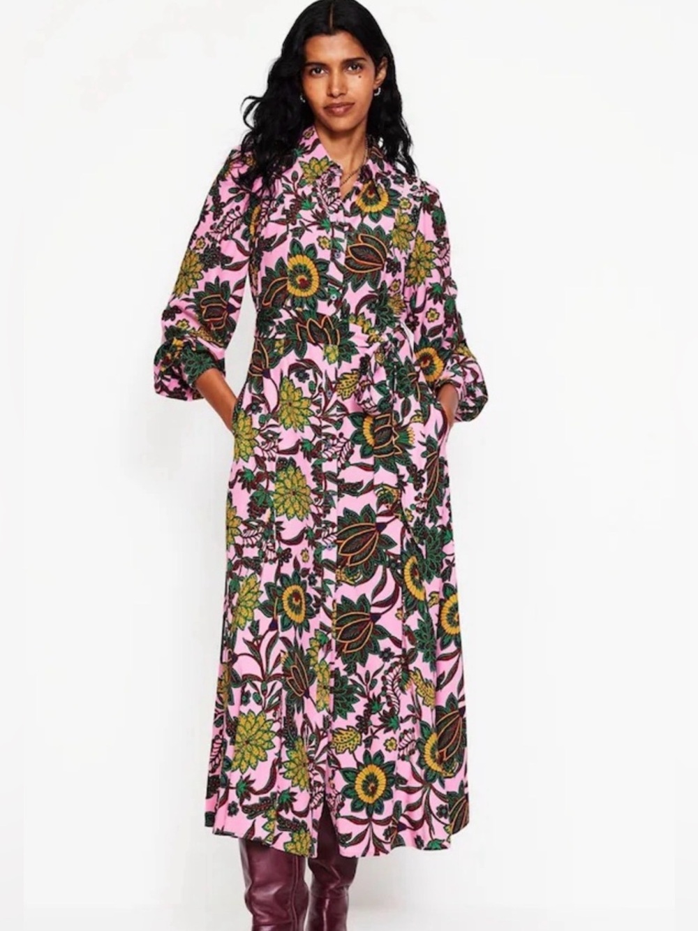 Boden bold floral print shirtdress